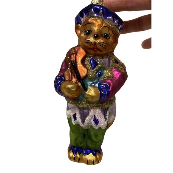CHRISTOPHER RADKO ROMEOW GLASS CATNIP WITH INSTRUMENT FIDDLE ORNAMENT 7” VINTAGE - Picture 1 of 8
